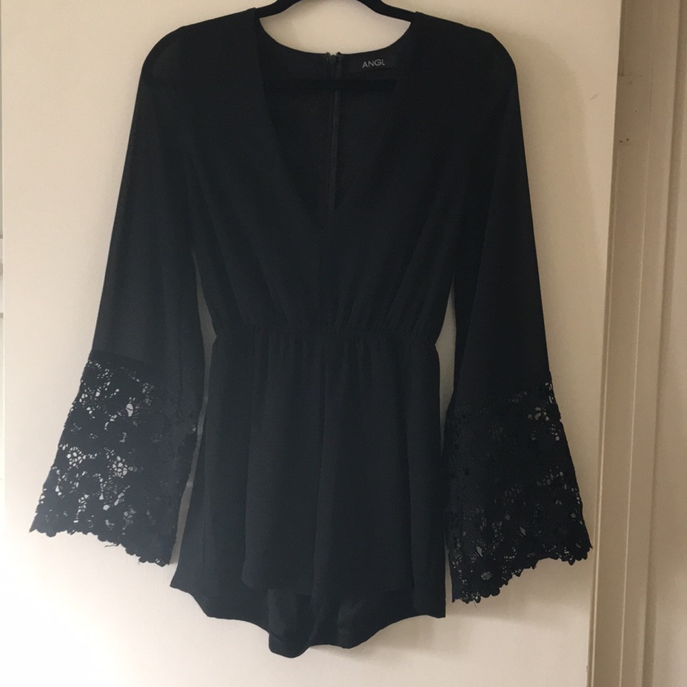 Angl Laced Long-Sleeved Black Romper